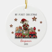 Cute first baby Christmas patchwork bear train セラミックオーナメント (正面)