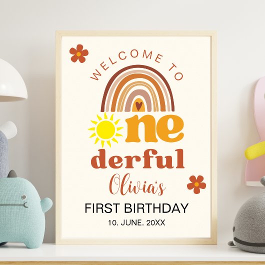 Cute First Birthday with Boho Style Onederful ポスター