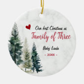 Cute first Christmas as Family of Three red heart セラミックオーナメント (正面)