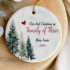 Cute first Christmas as Family of Three red heart セラミックオーナメント