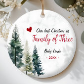 Cute first Christmas as Family of Three red heart セラミックオーナメント