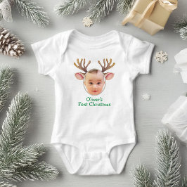 Cute First Christmas Baby Reindeer ベビーボディスーツ