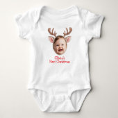 Cute First Christmas Baby Reindeer ベビーボディスーツ (正面)