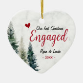 Cute first Christmas engagement red heart trees セラミックオーナメント (正面)
