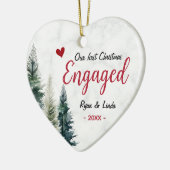 Cute first Christmas engagement red heart trees セラミックオーナメント (左)