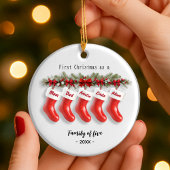 Cute first Christmas family of five red stockings セラミックオーナメント