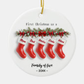 Cute first Christmas family of five red stockings セラミックオーナメント (正面)