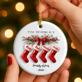 Cute first Christmas family of four stockings セラミックオーナメント
