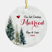 Cute first Christmas Married red heart セラミックオーナメント (正面)