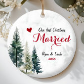 Cute first Christmas Married red heart セラミックオーナメント