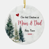 Cute first Christmas mom and dad red heart セラミックオーナメント (正面)