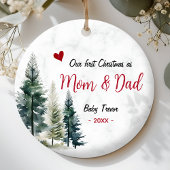 Cute first Christmas mom and dad red heart セラミックオーナメント