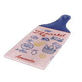 Cute fish market doodles red blue girly custom カッティングボード (角)