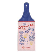 Cute fish market doodles red blue girly custom カッティングボード (正面)