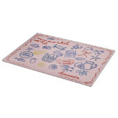 Cute fish market doodles red blue personalized カッティングボード (角)