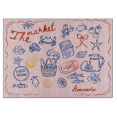 Cute fish market doodles red blue personalized カッティングボード (正面)