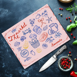 Cute fish market doodles red blue personalized カッティングボード