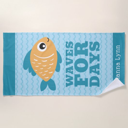 Cute Fish Waves for Days Personalized Kids ビーチタオル (正面)