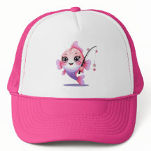 Cute Fishing Girl Kids Trucker Hat