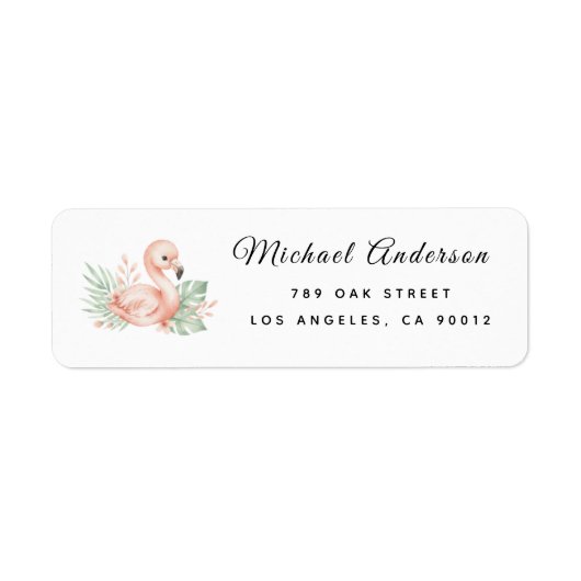  Cute Flamingo Baby Shower Return Address Label ラベル (正面)