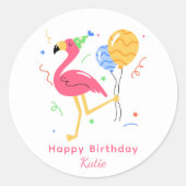 Cute Flamingo Modern Happy Birthday Script ラウンドシール (正面)
