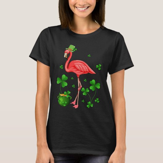 Cute Flamingo St Patrick's Day Leprechaun Hat Flam Tシャツ (正面)