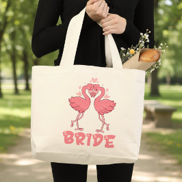 Cute Flamingo Wedding Tropical Beach Bride ラージトートバッグ