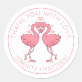 Cute Flamingos Tropical Beach Wedding Thank You ラウンドシール (正面)