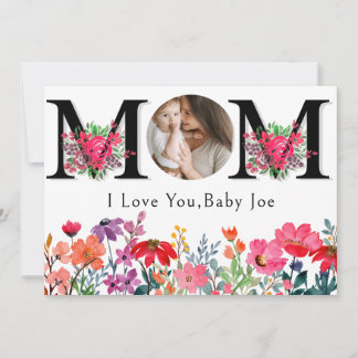 Cute FLORA LOVE YOU MOM Mother's Day Photo Holiday シーズンカード
