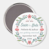 Cute Floral and Dove Wreath Save the Date マグネット (正面/裏面)