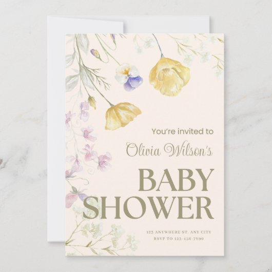 Cute Floral Baby Shower Invitation ノートカード (正面)
