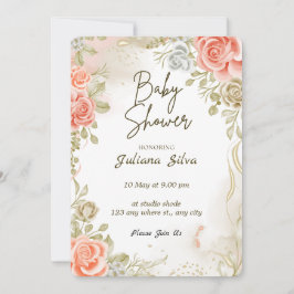 Cute Floral Baby Shower Invitation  招待状