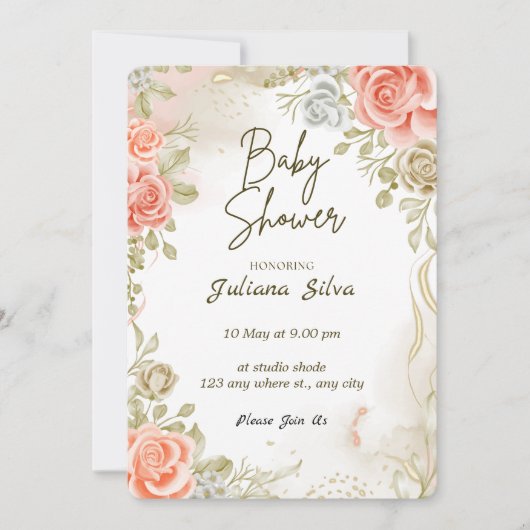 Cute Floral Baby Shower Invitation  招待状 (正面)