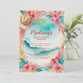 Cute Floral Beach Cowgirl Hat Coastal Bachelorette 招待状 (スタンド正面)