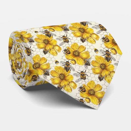 Cute floral bee tiled pattern  ネクタイ (ロール)