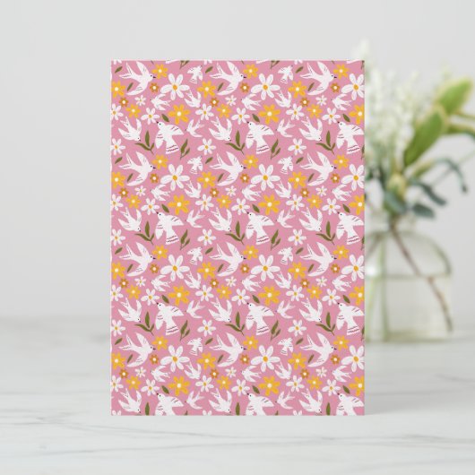 Cute Floral Bird Seamless Pattern 招待状 (スタンド正面)