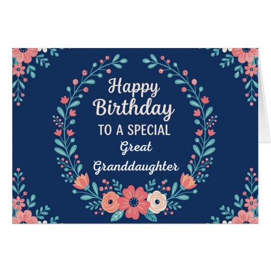 Cute Floral Birthday Card for Great Granddaughter (正面横)
