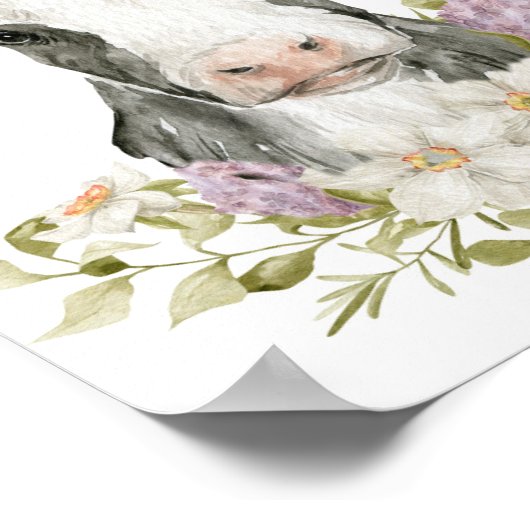 Cute Floral Black Cow Poster Print ポスター (角)