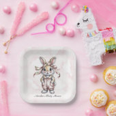 Cute Floral Bunny Girl Baby Shower ペーパープレート (パーティー)