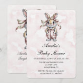 Cute Floral Bunny Girl Baby Shower  招待状 (正面/裏面)