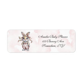Cute Floral Bunny Girl Baby Shower Address ラベル