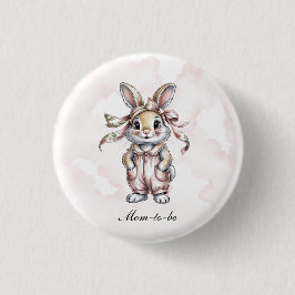 Cute Floral Bunny Girl Baby Shower Mom-to-be 缶バッジ