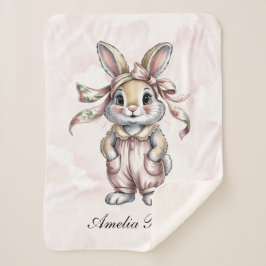 Cute Floral Bunny Girl Baby Shower Welcome Sign シェルパブランケット