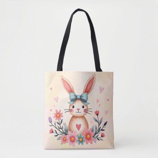 Cute Floral Bunny Tote Bag トートバッグ (正面)