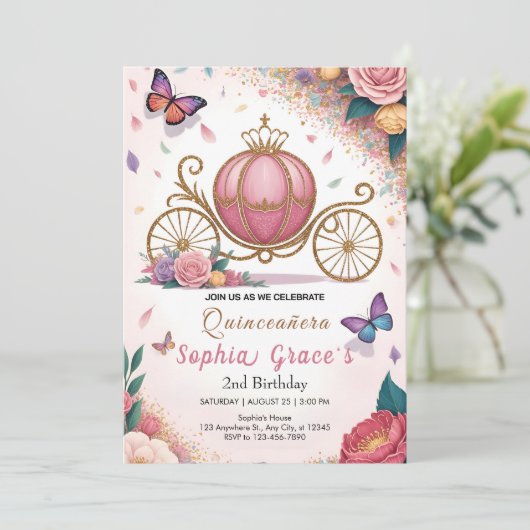 Cute Floral Butterfly Party 招待状 (スタンド正面)