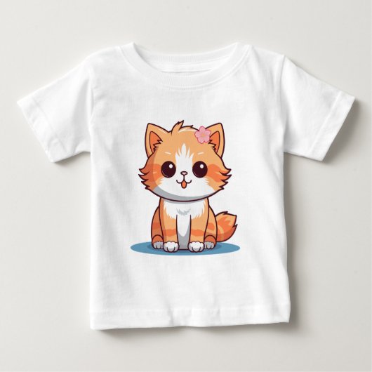 Cute Floral Cat Baby T-Shirt (12–24M) ベビーTシャツ (正面)