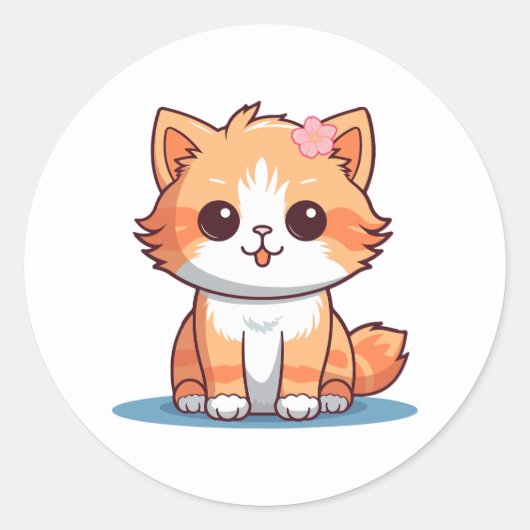 Cute Floral Cat Sticker – Pastel Aesthetic Kitten  ラウンドシール (正面)