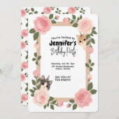 Cute floral cat-themed birthday invitation 招待状 (正面/裏面)