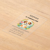 Cute Floral Dog Kids First Birthday  アクリル招待状 (レイダウン)