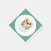  Cute Floral Dog Puppy Kids Birthday Party スタンダードカクテルナプキン (角)